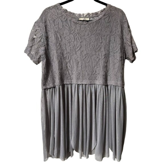 Lace & Chiffon‎ Womens Tunic Top By Entro - Small Gray - Picture 1 of 8